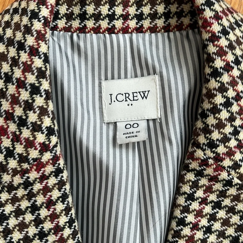 J.Crew Fitted Herringbone Plaid Two Button Wool Blend Blazer Jacket Size 00 - Picture 6 of 15